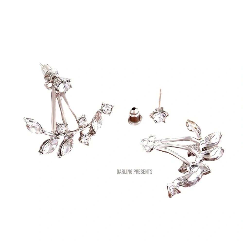Crystal Double Sided Earrings Women Color Silver